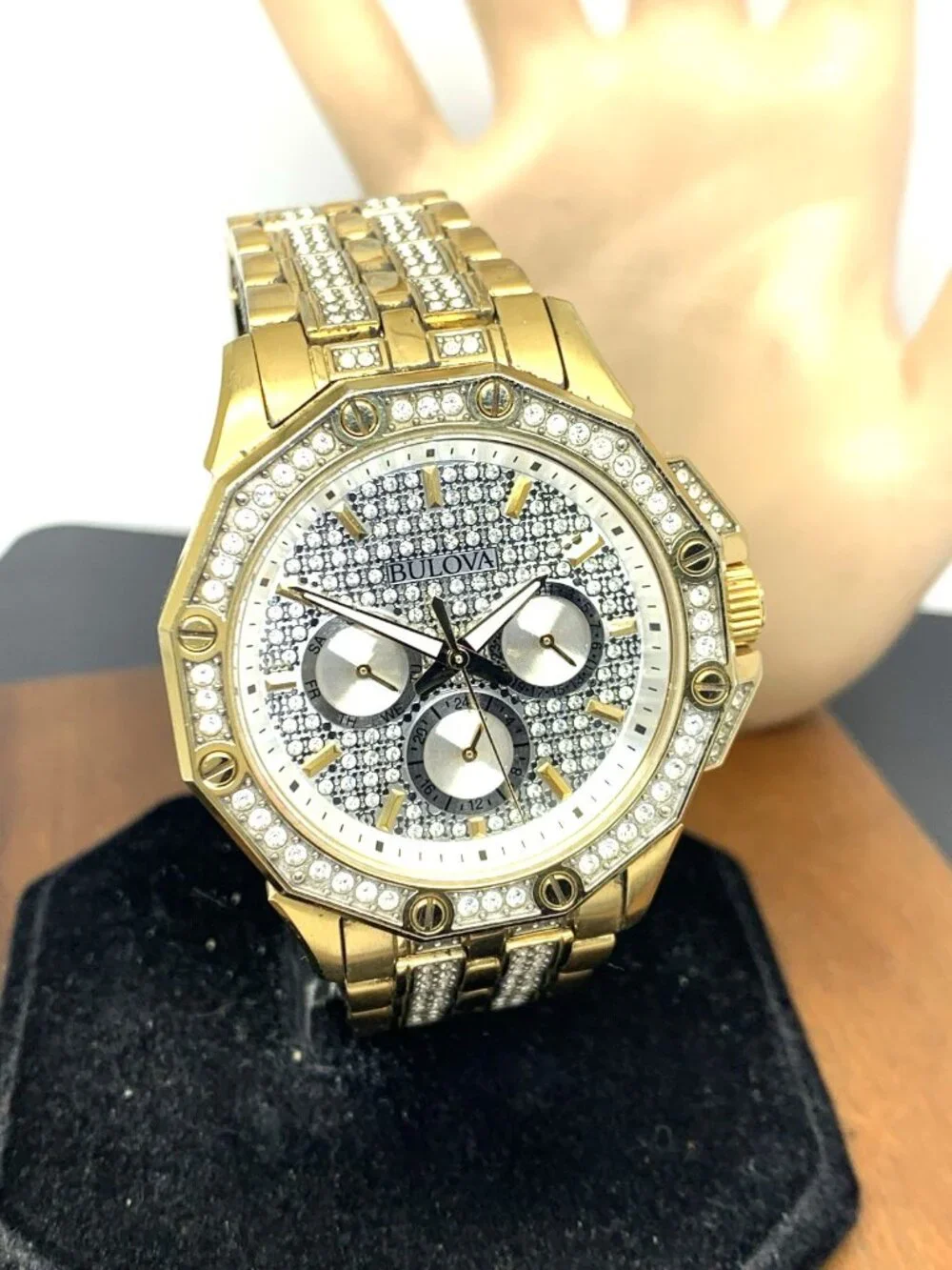 Bulova Men's Watch 98C126 Octava Quartz Gold Stainless Steel Gemmed Dial 42mm